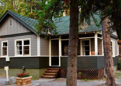 Cabin in forest at Johnston Canyon Lodge and Bungalows in Banff National Park
