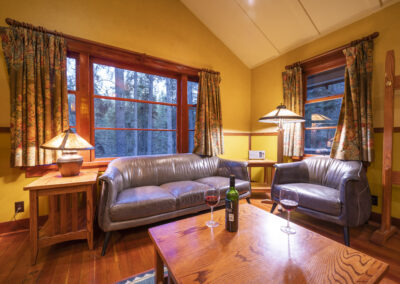 Sitting are in a cabin at Johnston Canyon Lodge and Bungalows in Banff National Park