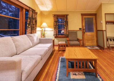 Sitting are in a cabin at Johnston Canyon Lodge and Bungalows in Banff National Park