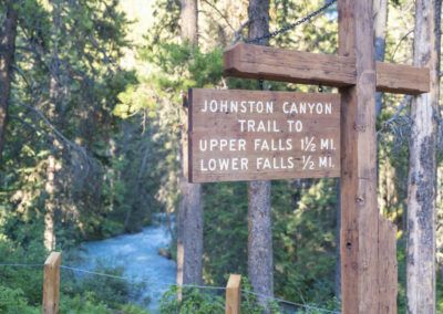 Hiking sign post at Johnston Canyon in Banff National Park